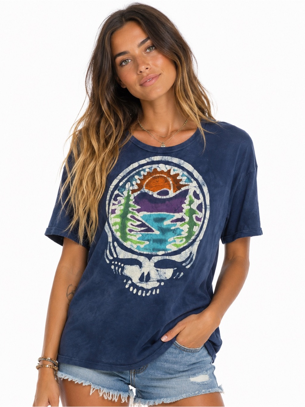 Grateful Dead Steal Your Face Batik T Shirt Large Blue Handmade